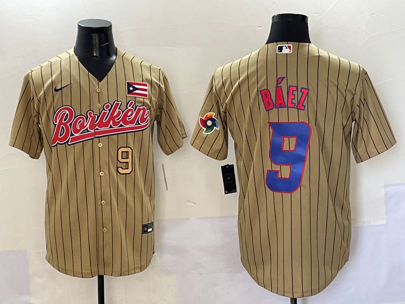 Men Puerto Rico #9 Baez Brown Stripe Joint Name 2025 Nike MLB Jersey style 9